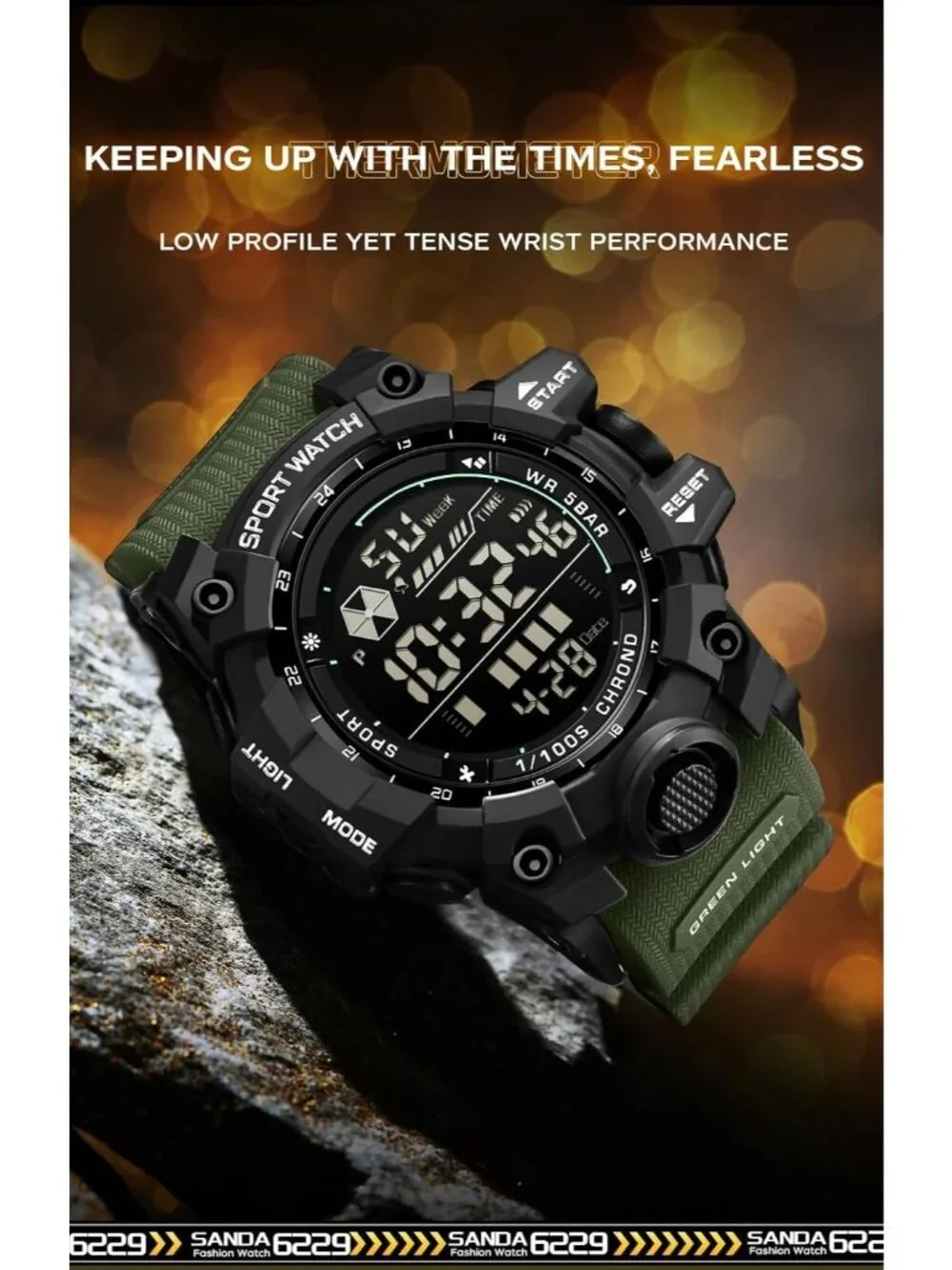 Men's Green Analog Quartz Electronic Military Multifunction LED Digital Watch